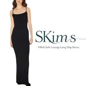 Skims Black Onyx Soft Lounge Long Slip Dress Size Large